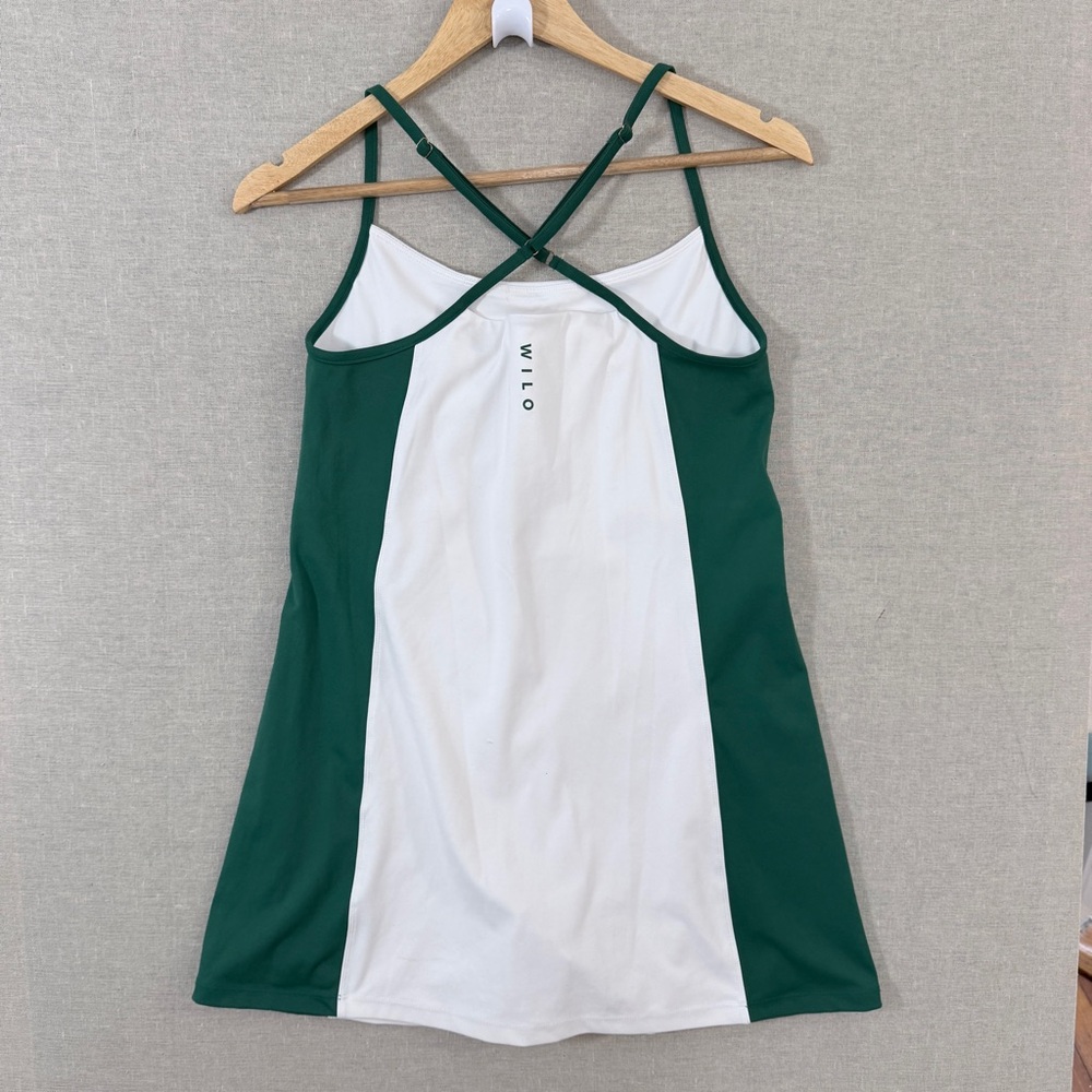 WILO Women's Built-in Compression Shorts Tennis Mini Dress Large Green White - Picture 2 of 8